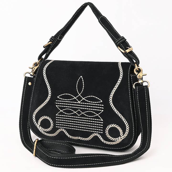 ADBGA670 Genuine suede Western Shoulder Bag with Rope Embroidery-Convertible Crossbody Purse for wholesale by LS Western