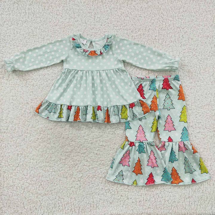 Tunique de Noël à volants en forme d'arbre coloré pour petites filles pour la vente par Aier Wholesale