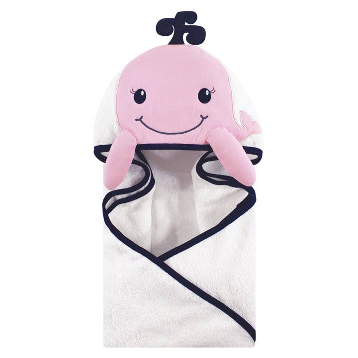 Hudson Baby Cotton Animal Face Hooded Towel, Girl Whale for wholesale by BabyVision