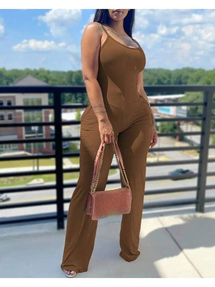 Queen Fashion - Wholesale Jumpsuit - Women's - u neck sleeveless pocket design jumpsuit
