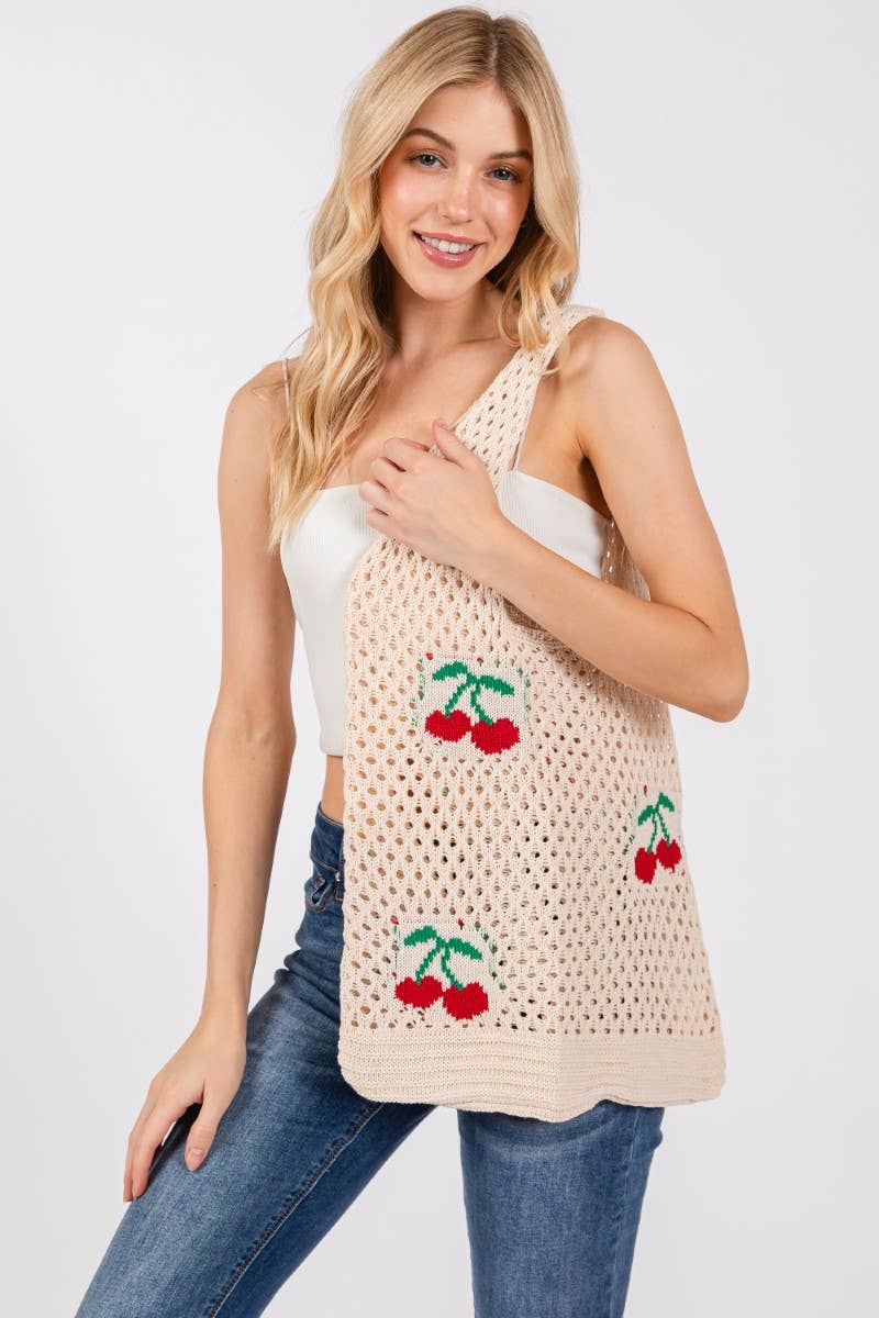 IV Cherry Print Net Shoulder Bag for wholesale on Faire
