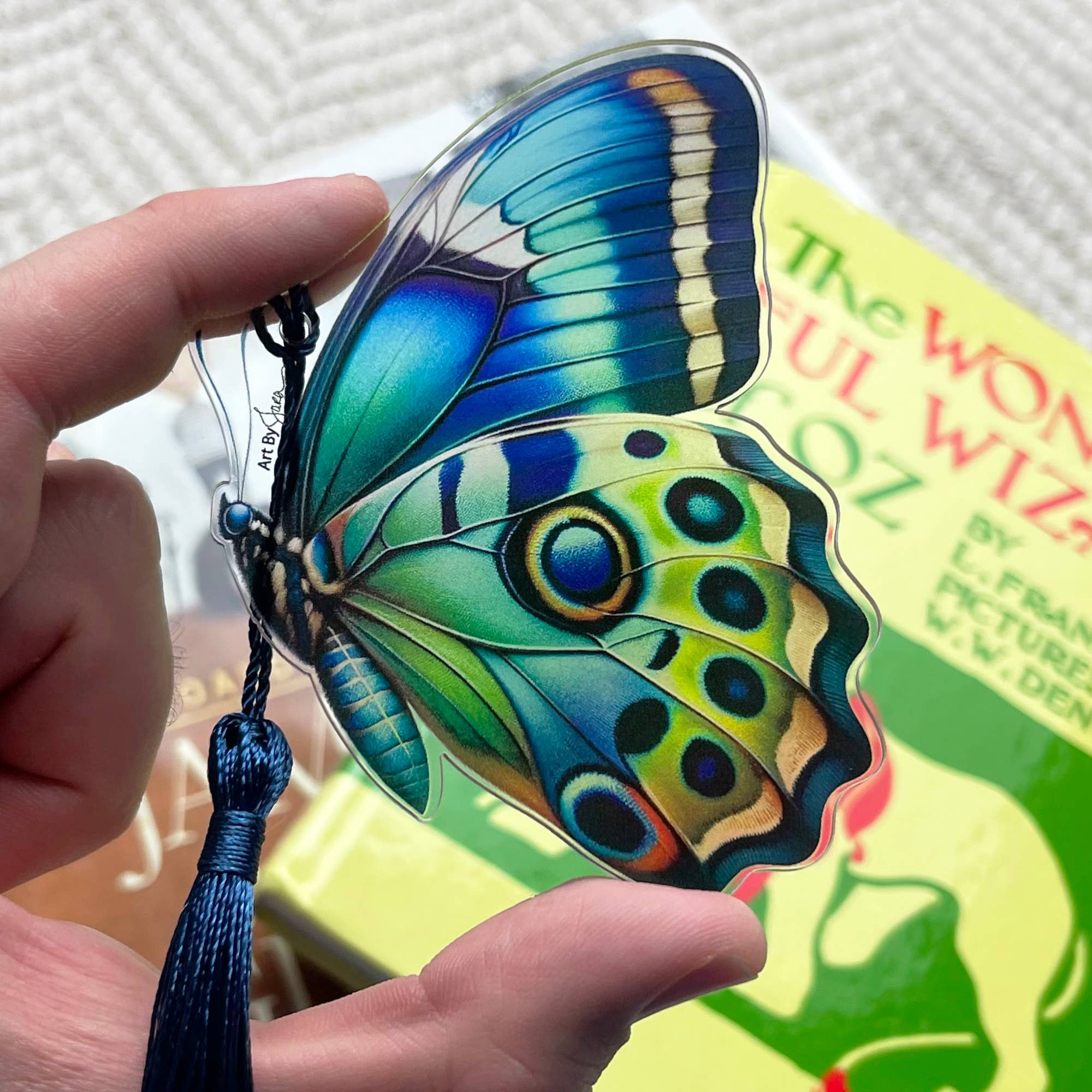 Lifeforce Glass, Inc. – Engroshandel Bogmærke – Akryl sommerfuglebogmærke med kvast, blå3