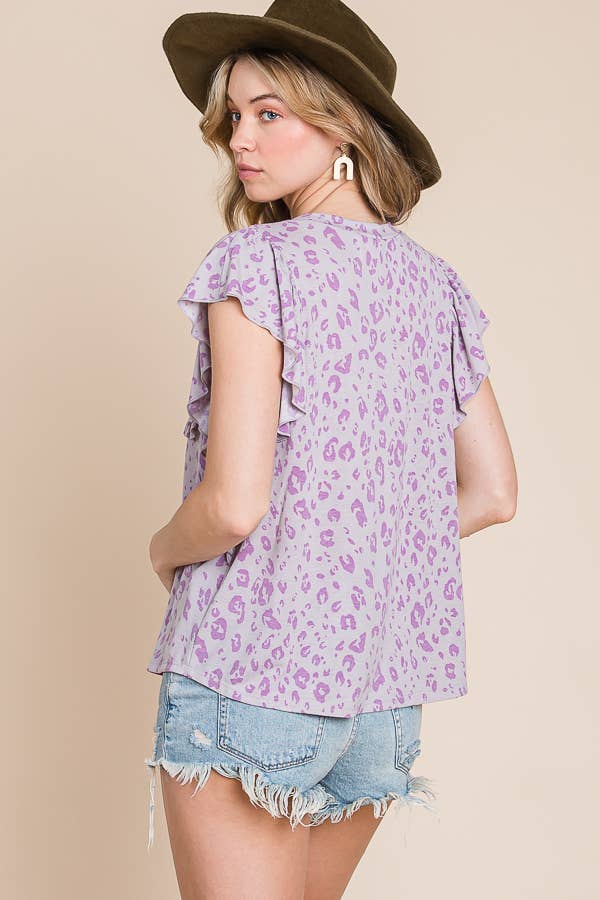 BUCKETLIST OUTLET - Wholesale Blouse - Women's - T1713A OUTLET SALE Animal Print Flutter Sleeve Top13