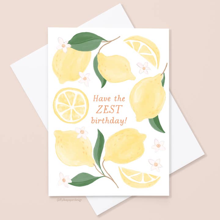 Carte d'anniversaire au zeste de citron pour la vente par Fly Like Paper Design