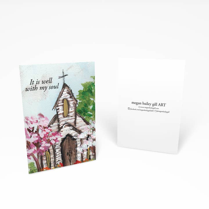 Religious Note Card or Greeting Card with Church for wholesale by MeganBaileyGillART