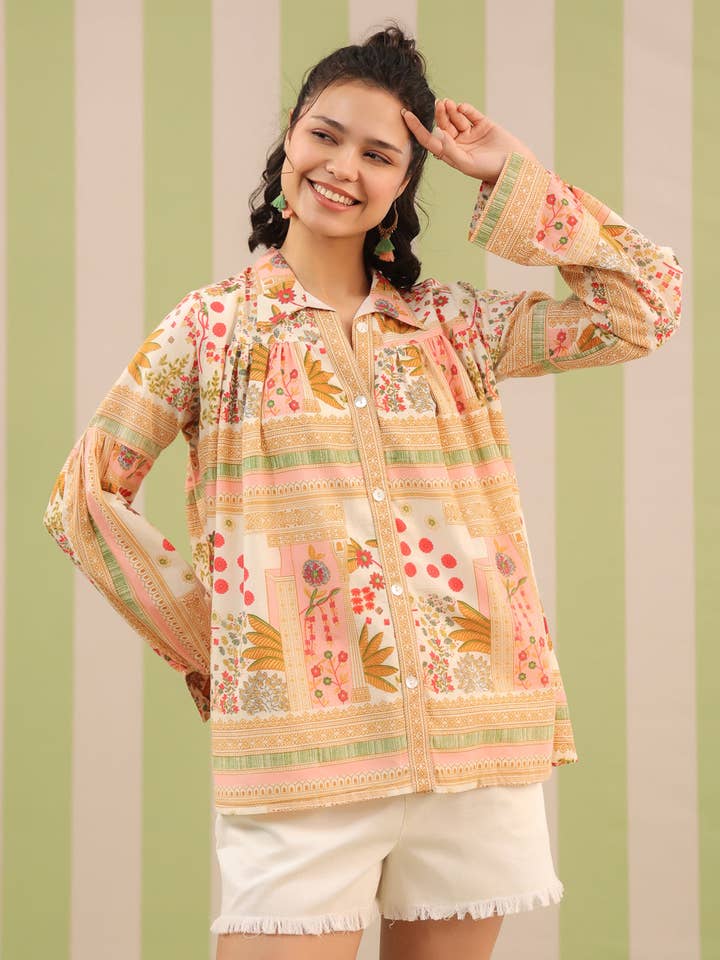 Top com Forro de Brisa de Palma Rosa com Bainha Larga por atacado de Jaipur Morni USA