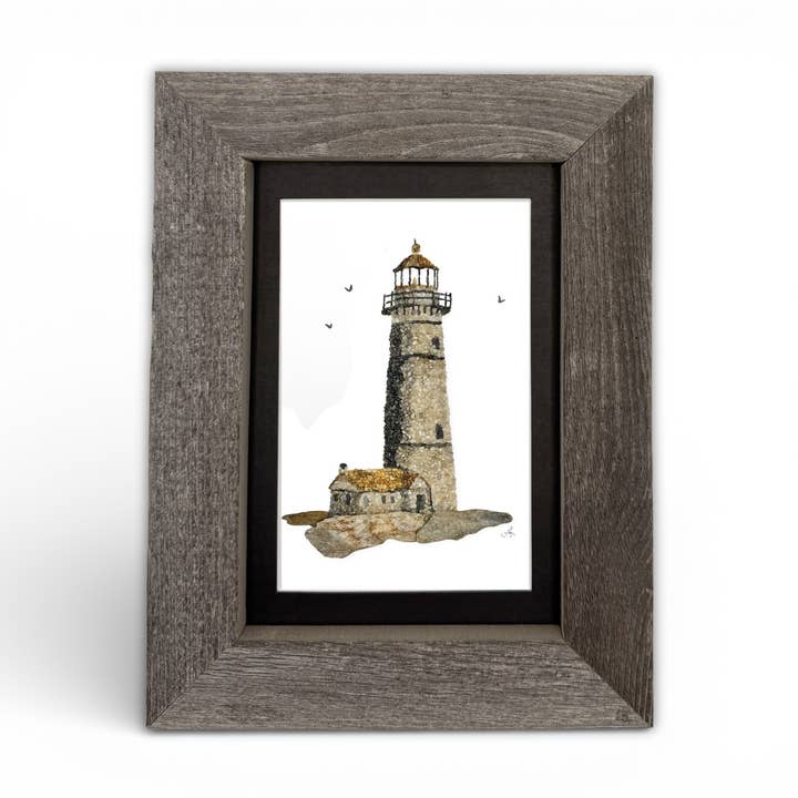 Impression 5x7 de phare – Cadre en bois recyclé fabriqué dans le Maine pour la vente par Coastal art co.