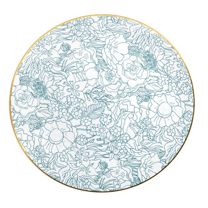 Crown Display - Venta al por mayor Platos desechables - Platos de plástico Trendables con diseño de pincel floral de 10 pulgadas