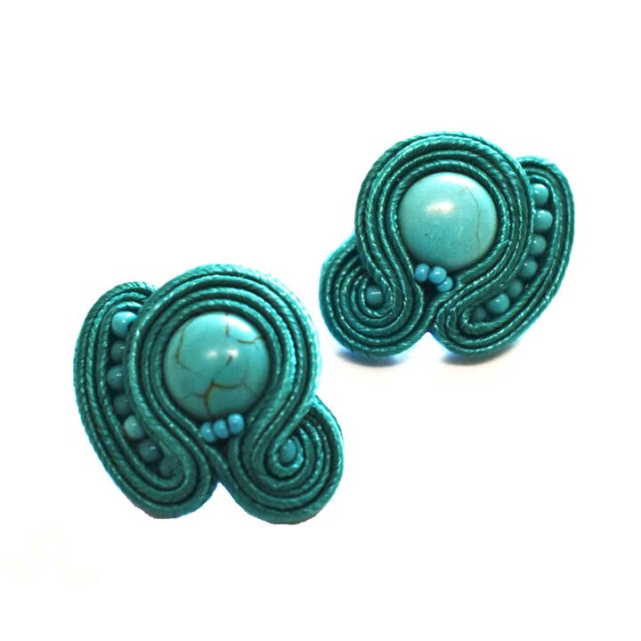 Soutache - Sara - Turquoise Post Earrings for wholesale by Laurent Scott Collection
