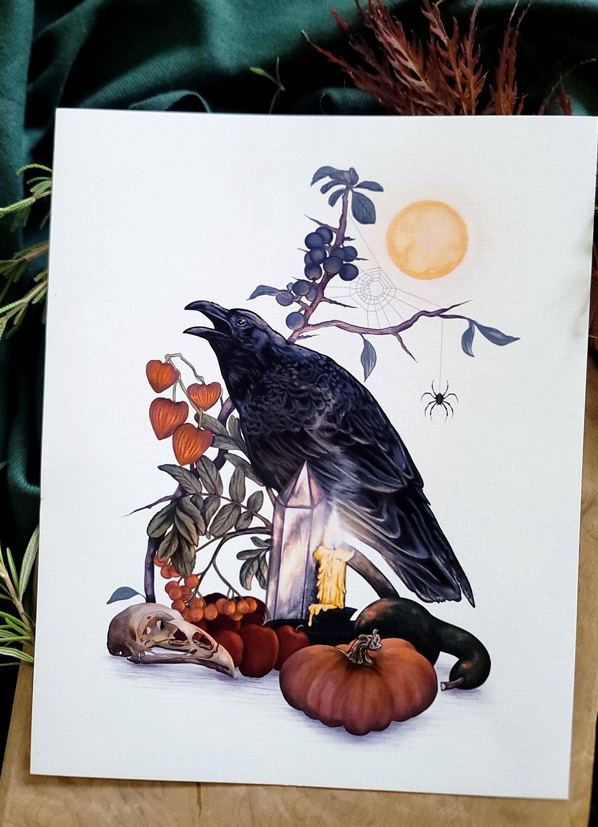 Black Moss Studio - Wholesale Art Print - Witchy Autumn Raven Art Print1