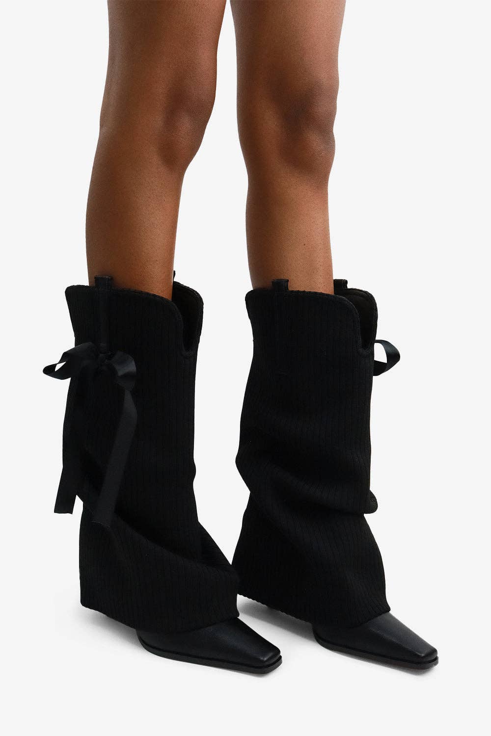 Lemonade Shoes - Wholesale Boots – Women’s - CODE WORDS - Chic & Cozy Coquette Boot, Satin Bow, Rib Knit3