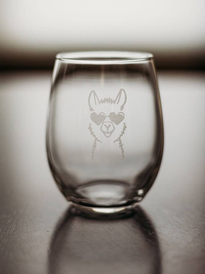Etched Wine Glass, 12 oz stemless Wine Glass for wholesale by Lester Lou’s Designs