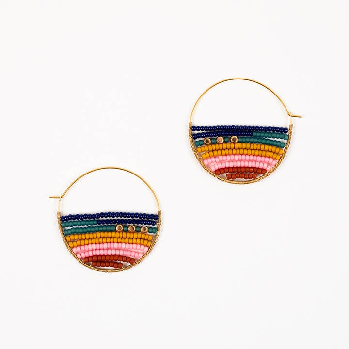 Altiplano - Wholesale Hoop Earrings - Layered Stripes Bead Hoop Earrings