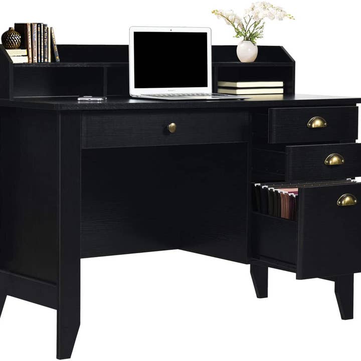 Matte Black Desk with Drawers and Hutch for wholesale on Faire