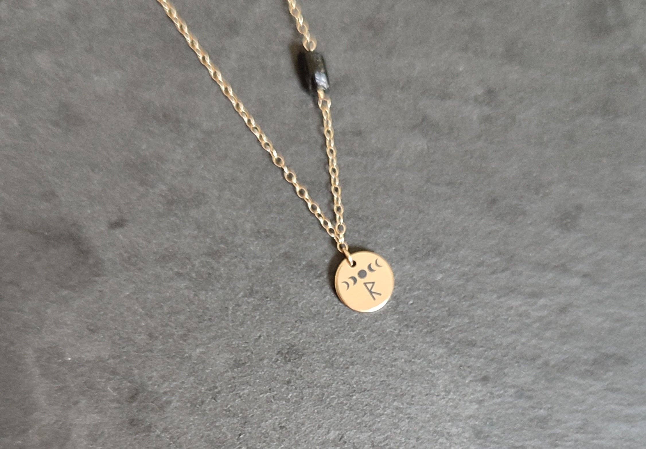 SEQAY - Wholesale Pendant/Charm Necklace - Rune moon phase necklace with raw black tourmaline stone4