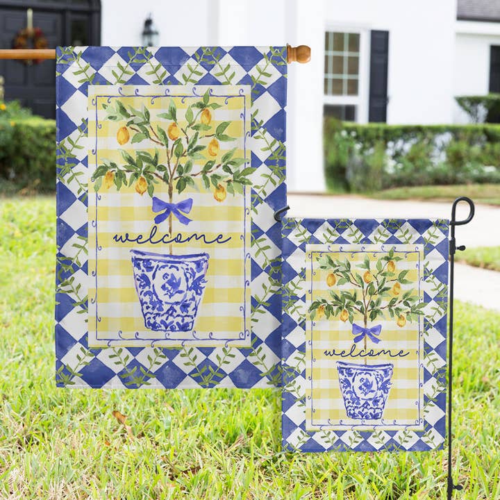 Flags - Chinoserie Lemons Blue for wholesale by Boutique Monogram