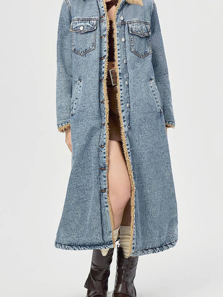 Longline Shearling-Lined Denim Coat for wholesale by Mccolin