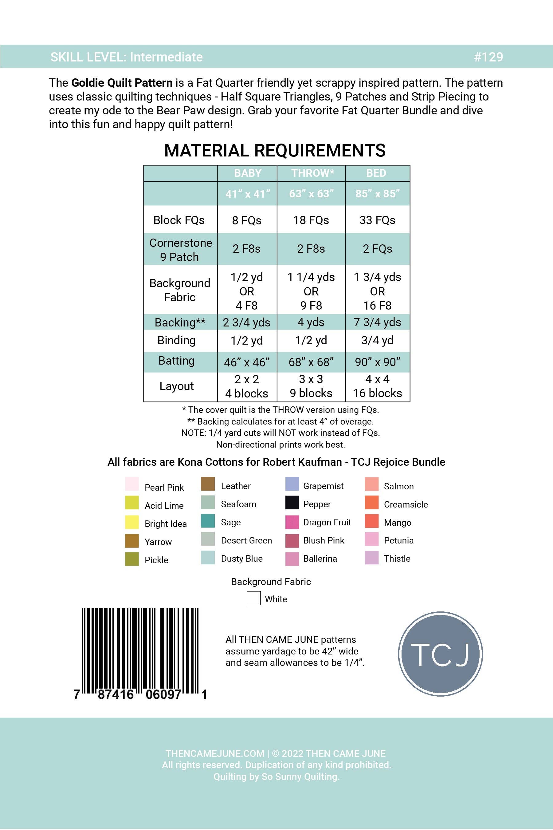 Then Came June - Wholesale Craft Sewing Kit - Goldie Quilt Pattern - Printed2