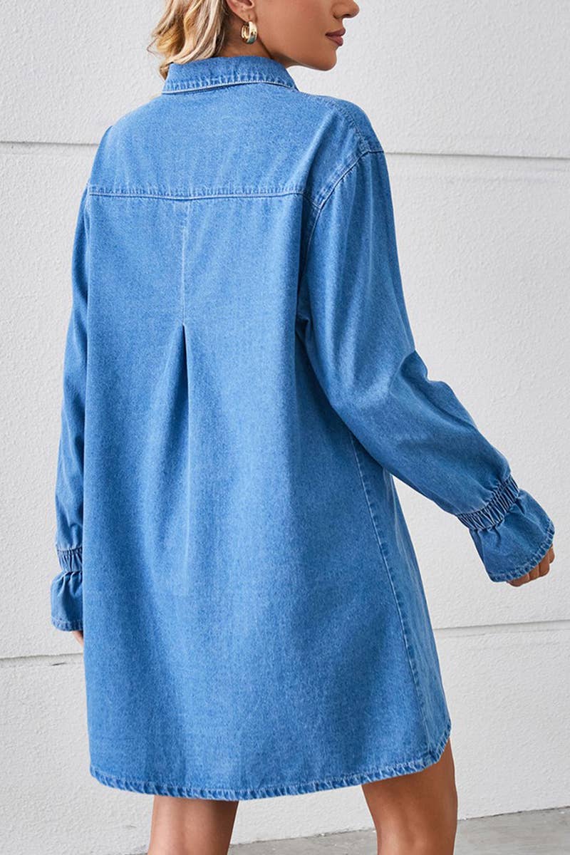 Lily Clothing - Wholesale Dress - Women's - BELL SLEEVE LOOSE CARDIGAN DENIM SHIRT DRESS_CWDSD25762