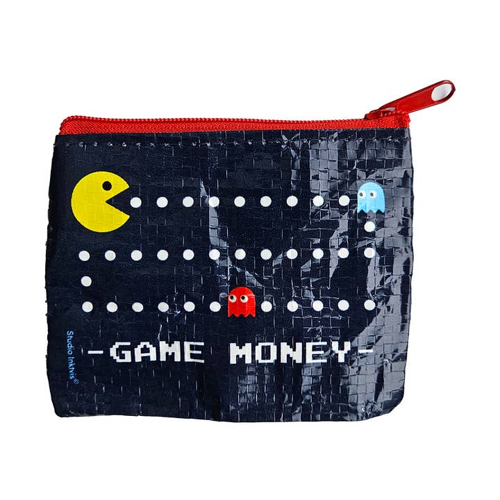 Mini porte-monnaie Pac Man jeu d'argent en plastique recyclé pour la vente par Studio Inktvis