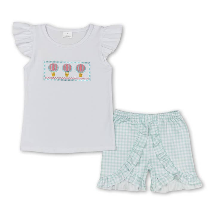 Yawoo Garments - Wholesale Top & Short Set - Kids - Hot air balloon top plaid ruffle shorts girls clothing
