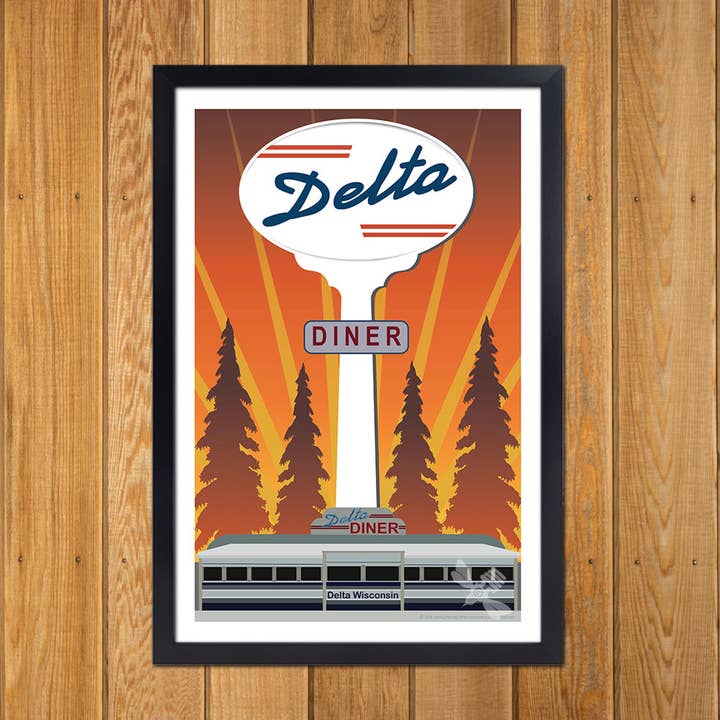 Delta Diner Sign Retro Travel Poster Prints for wholesale by Bemused Creative