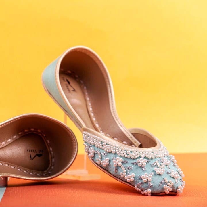 Pearl Ensemble Sky Blue Embellished Ballet Pearl Wedding Flat Shoes for wholesale on Faire