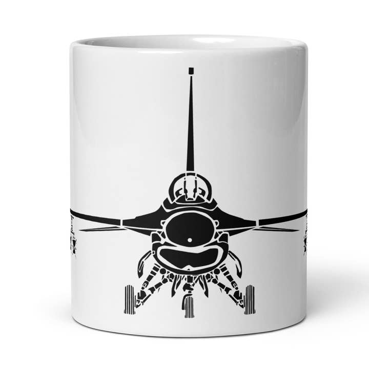 Tasse à café avec vue frontale d'un faucon F16 vintage pour la vente par Bellavance Ink