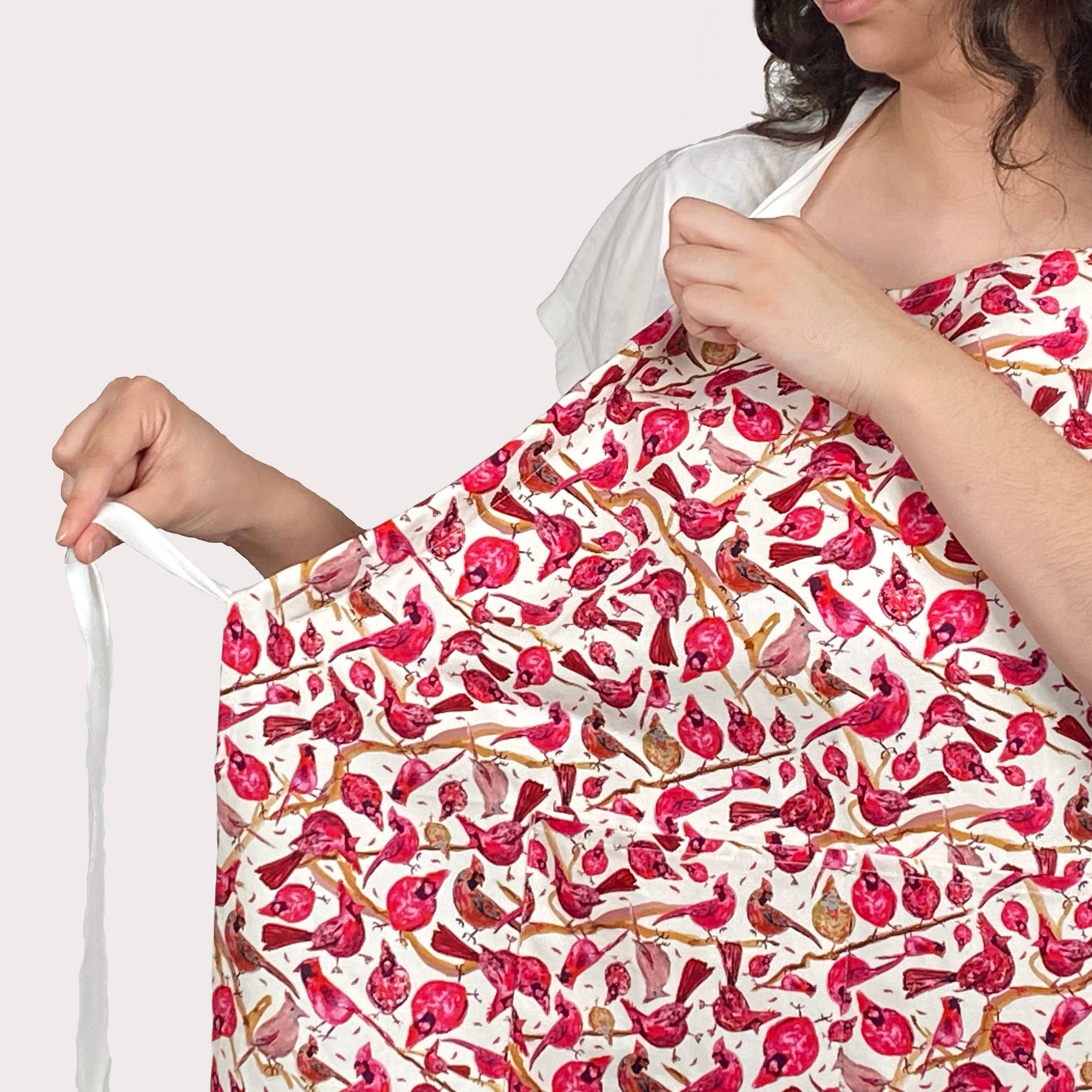 Cher the Fire - Wholesale Apron - Cotton Apron, Ivory Cardinal watercolor Holiday/Everyday3