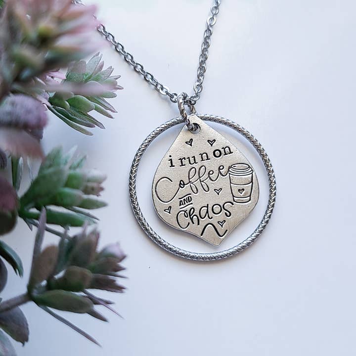 I Run on Coffee & Chaos - Pendant/Charm Necklace for wholesale by LITTLE BLUE BUS JEWELRY