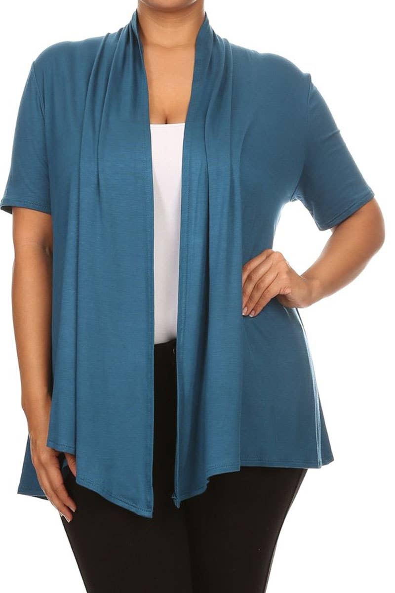 MOA COLLECTION - Wholesale Cardigan - Women's - Women's Plus Size Short Sleeves Draped Solid Cardigan36