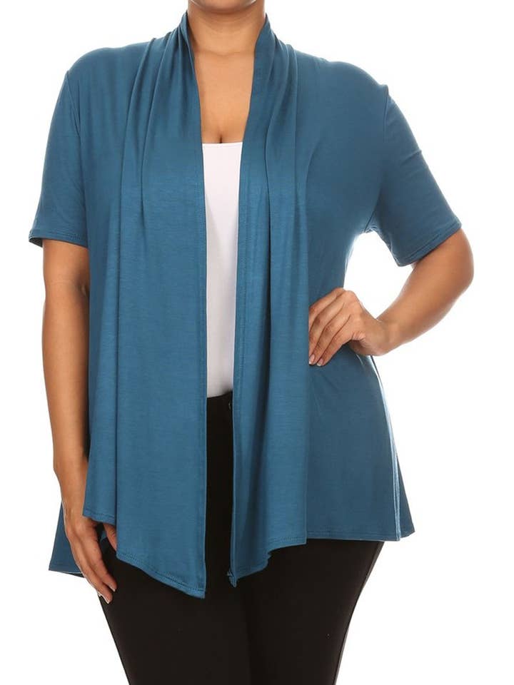 MOA COLLECTION - Wholesale Cardigan - Women's - Women's Plus Size Short Sleeves Draped Solid Cardigan36