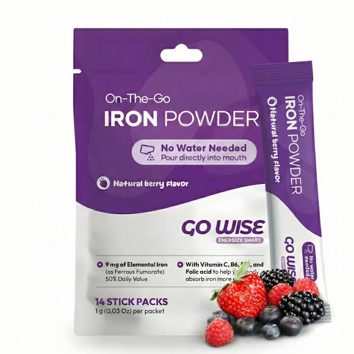 On The Go Iron Supplement Powder Stick Packs — No Water Needed for wholesale by Go Wise