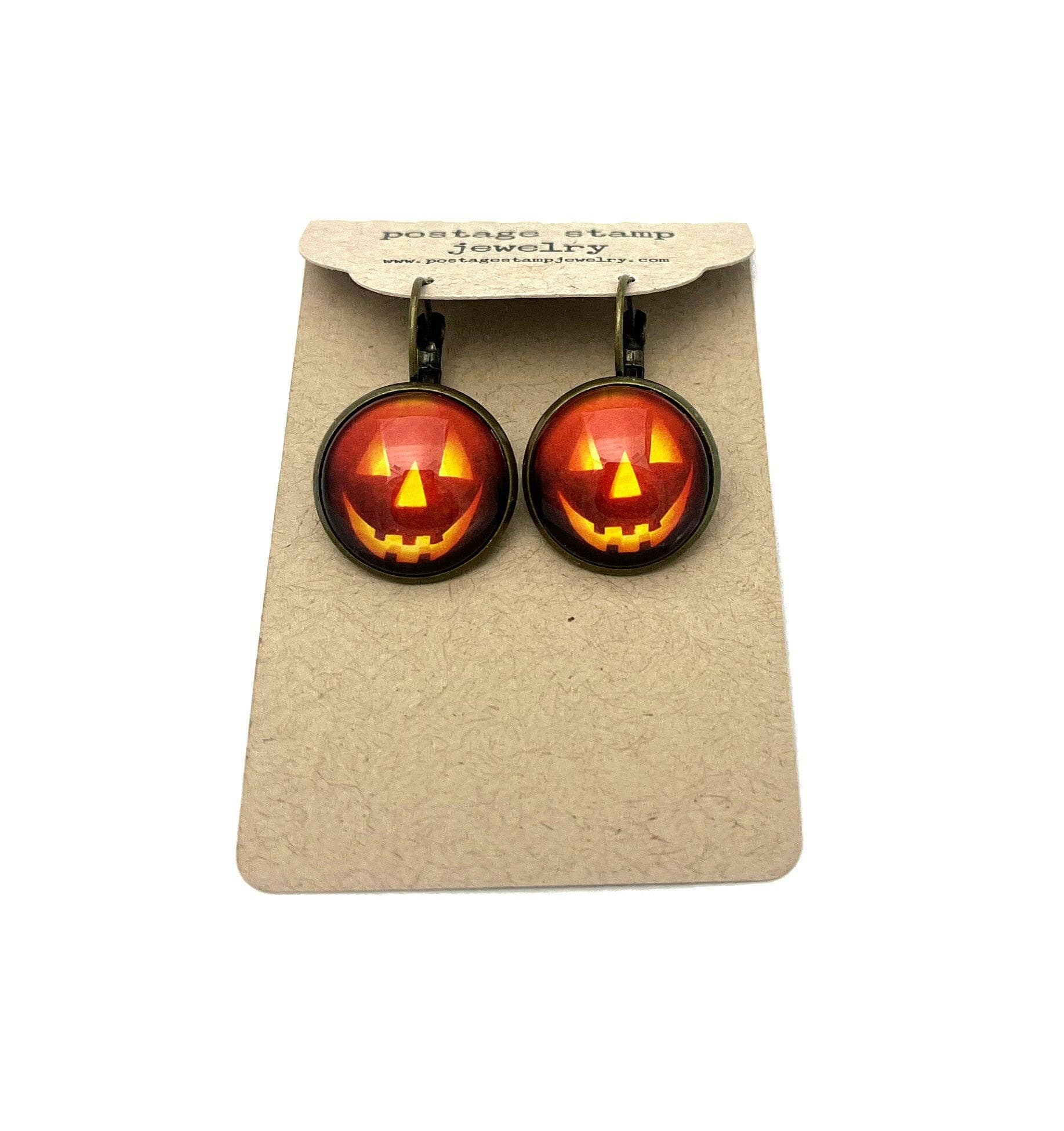 Postage Stamp Jewelry - Wholesale Dangle Earrings - 2016 Jack-o’-lantern USA Halloween Stamp - Postage stamp jewelry - Postage Stamp Earrings - French clip earrings in antique bronze finish3