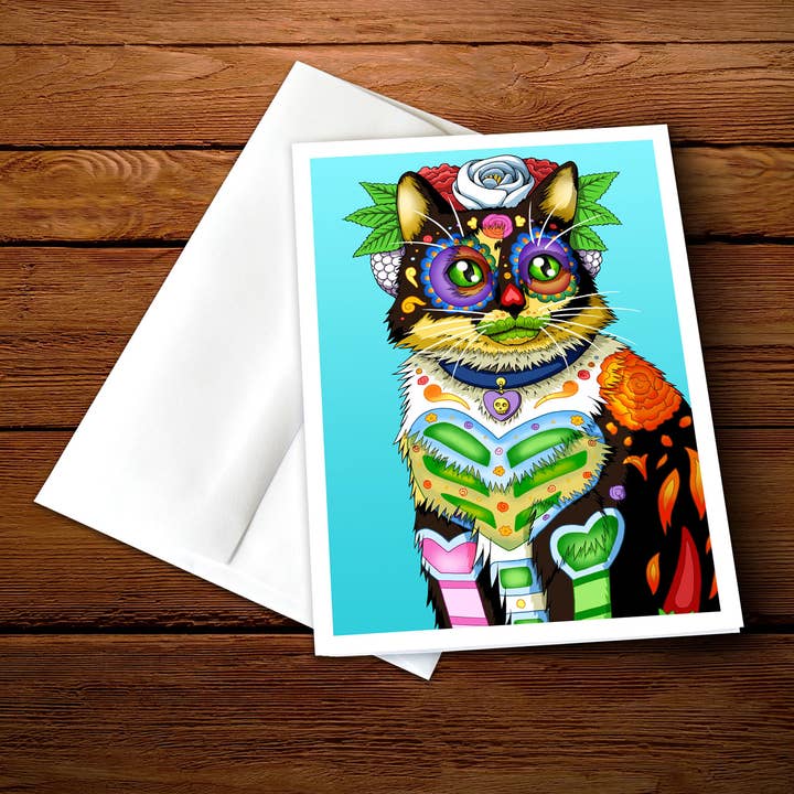 5 x 7" Day of the Dead Calico Greeting Card - "Clementina" for wholesale by Nicholas Ivins Art & Illustration