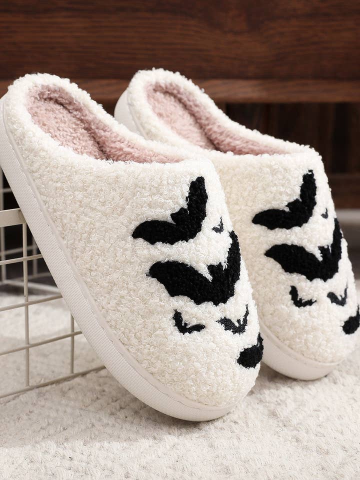 Halloween Bat Fleece Fluffy Home Slippers for wholesale by Comely Fashion