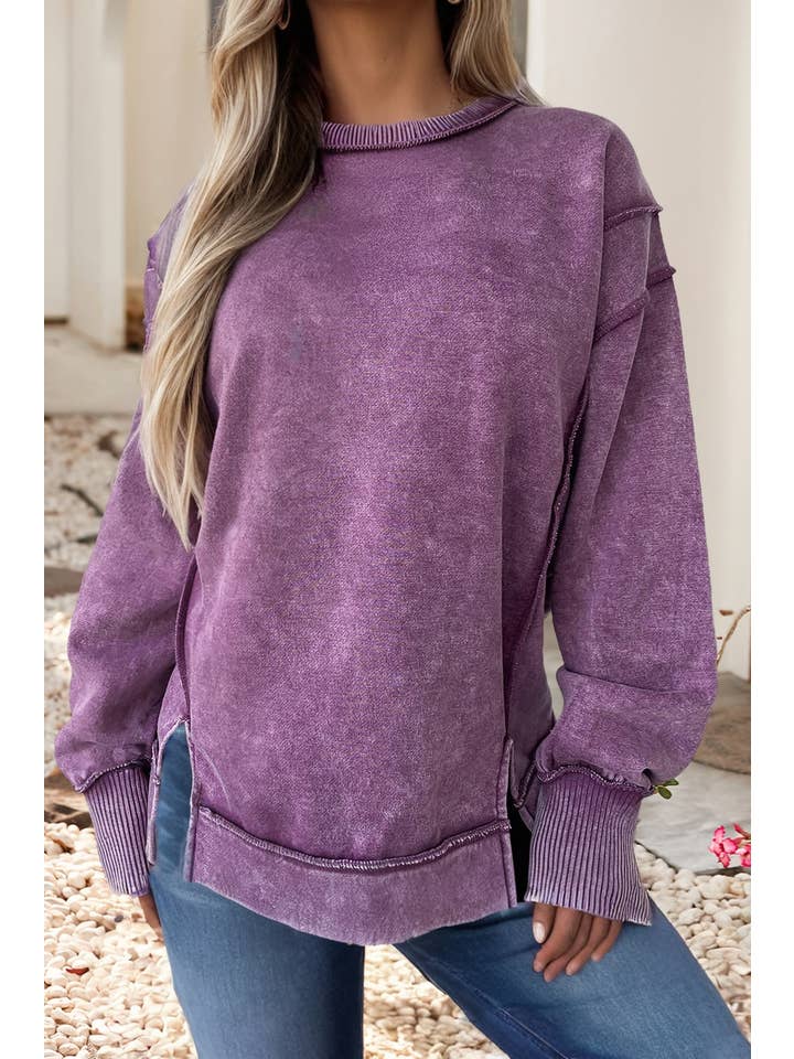 Little Daisy Closet - Wholesale Sweatshirt - Women's - LDC Minera Wash Exposed Seam Split Pullover Sweatshirt3