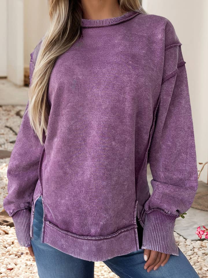 LDC Minera Wash Exposed Seam Split Pullover Sweatshirt for wholesale by Little Daisy Closet