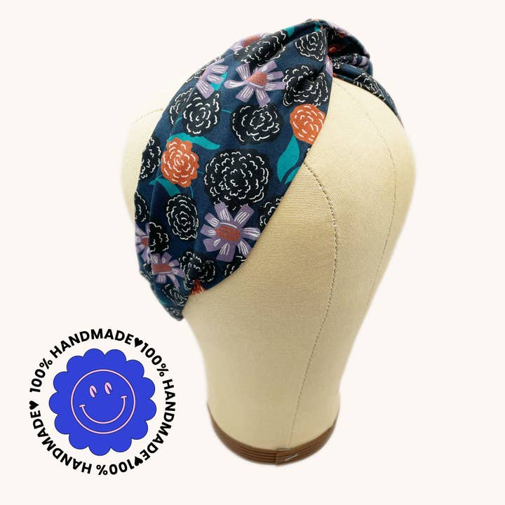 Navy Blue Floral Twist Headbands With Elastic For Women for wholesale by ELSE