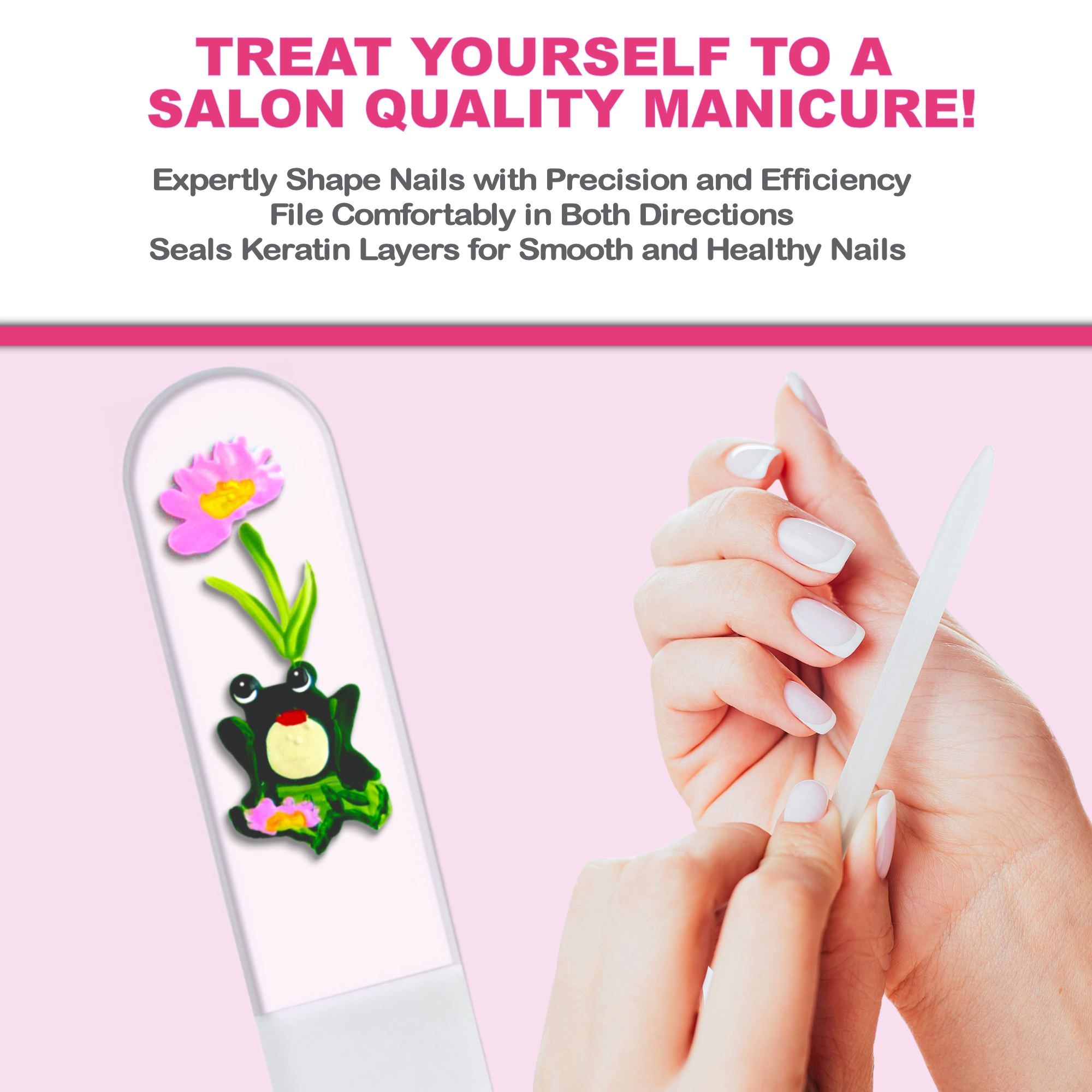 Classy Nail Files – wholesale Nail file – Frog Lily Pad Flower Wildlife Hand Painted Crystal Nail File5