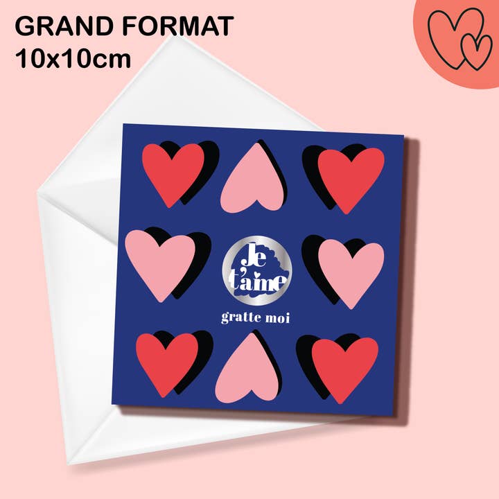 GRATTE MOI papeterie - Wholesale Valentine's Day Card - “I love you” Valentine's Day square scratch card