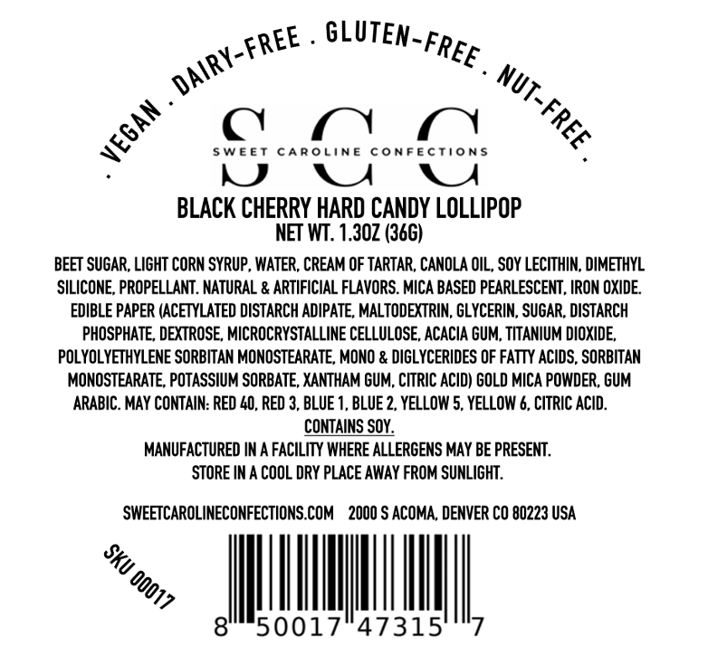 Sweet Caroline Confections - Wholesale Lollipop - Sunflower Lollipops, Black Cherry Flavor,  10/Case -VEGAN3