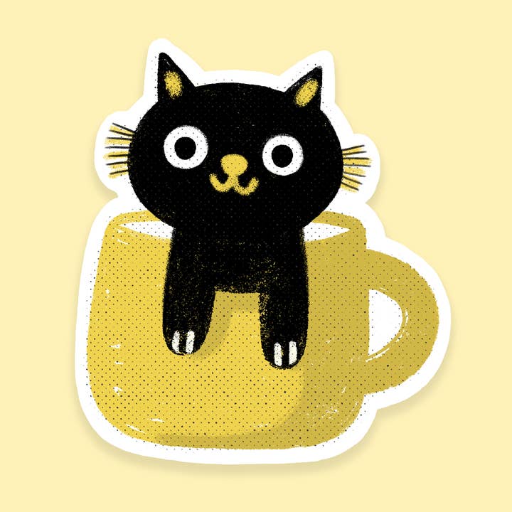Adesivo in vinile Coffee Cat 6,5" per la vendita all'ingrosso da parte di Sticker Season