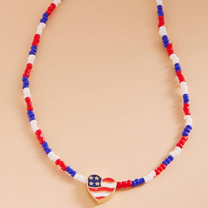 MUL American Heart Flag Beaded Short Necklace for wholesale on Faire