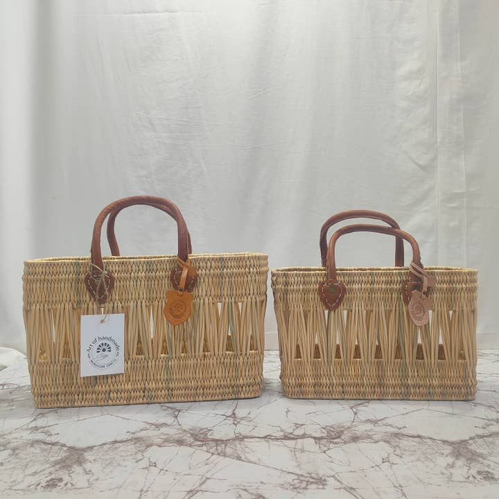 Market Reed Storage, Leather Baskets Shopping Gift Bag for wholesale by MOROHANDS