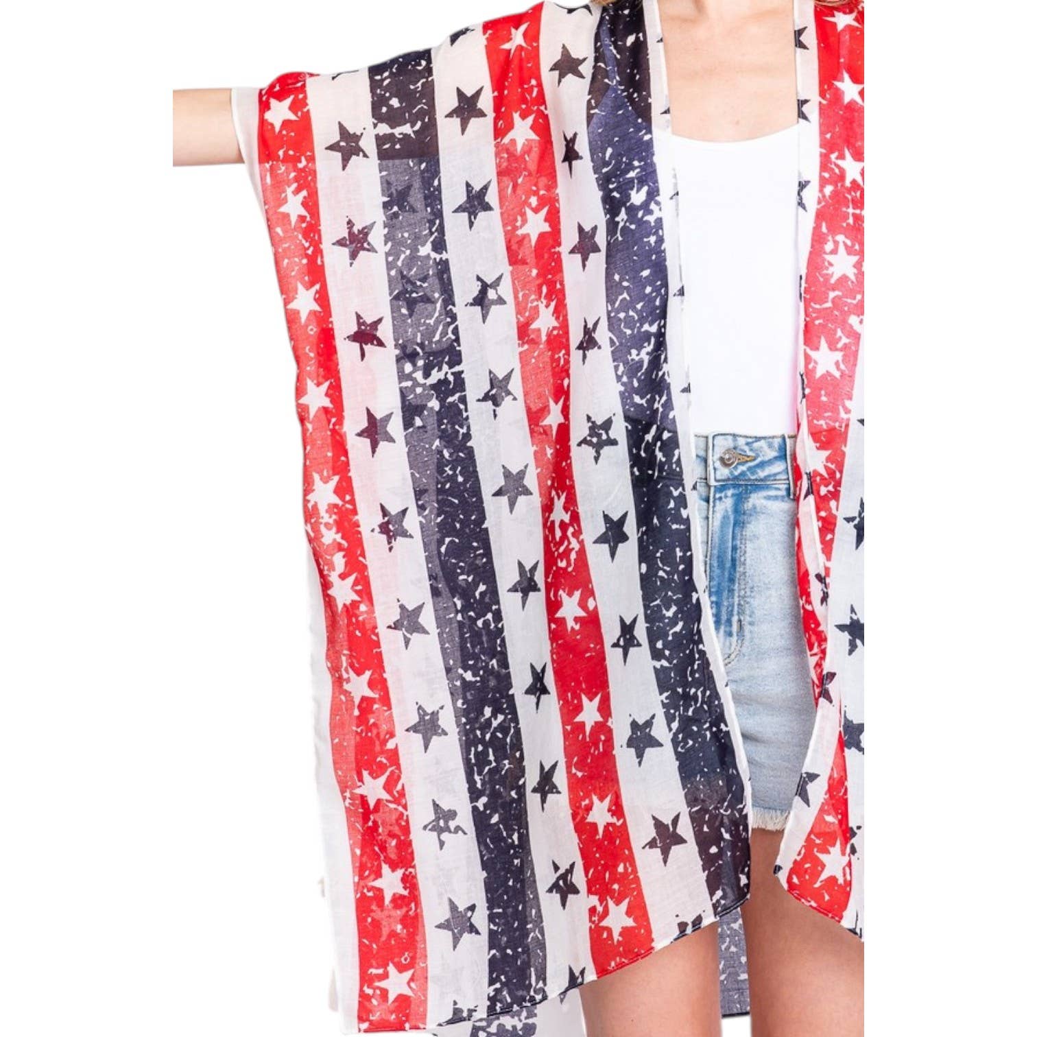 LA Jewelry Plaza - Wholesale Kimono - Women's - Distressed American Flag Mix Printed Light Weight Kimono5