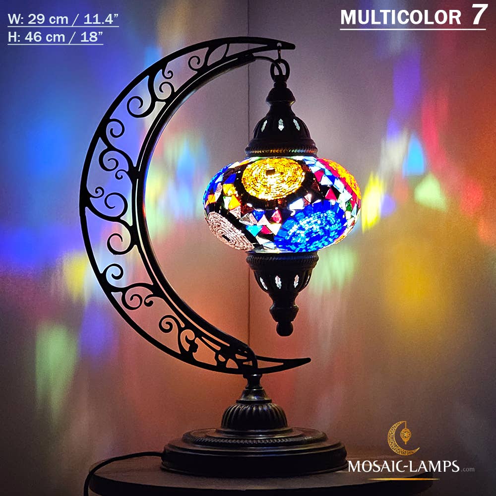 Mosaic Lamps - Wholesale Accent/Desk Lamp - 10+ Colors - Moroccan Moon Table Lamp, Arc, Murano Crescent37