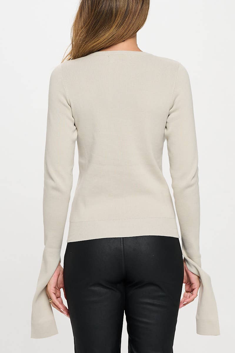Oyster Knit Round neck Sweater w Open Long Sleeve for wholesale on Faire3