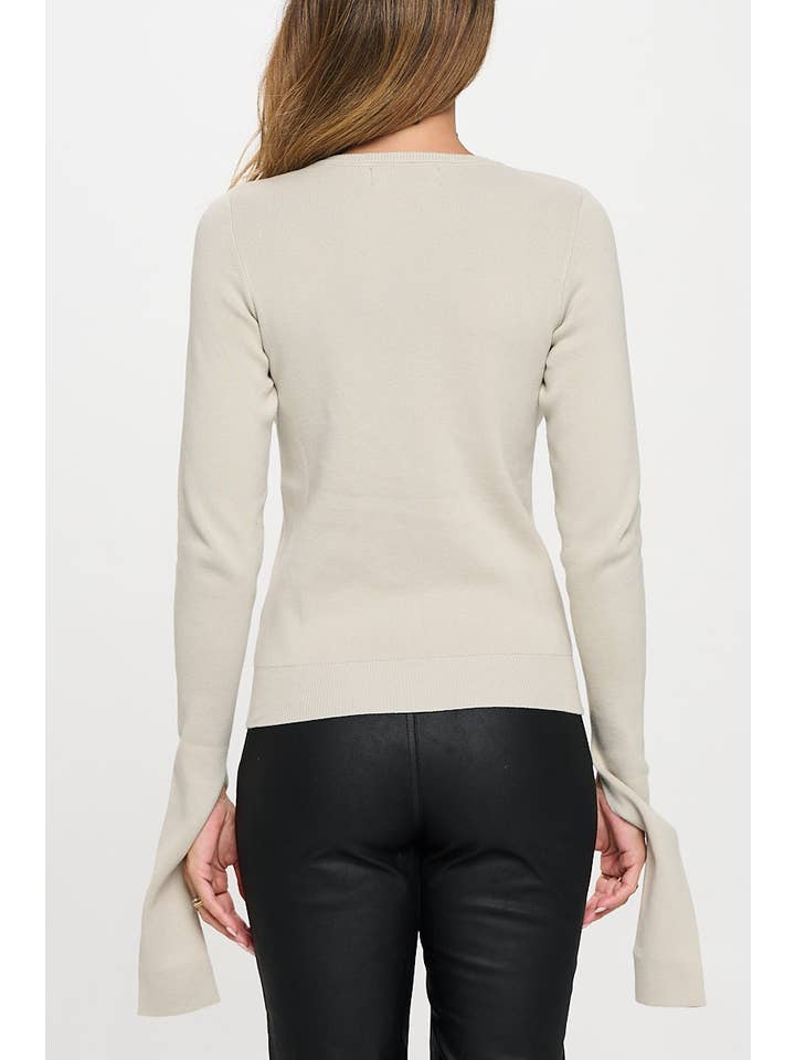 Oyster Knit Round neck Sweater w Open Long Sleeve for wholesale on Faire3