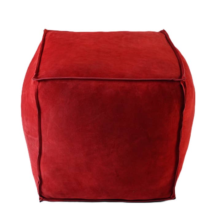 Pouf Leather Suede Solid Red 18" X 18" for wholesale by Luzia Leather Home Collection